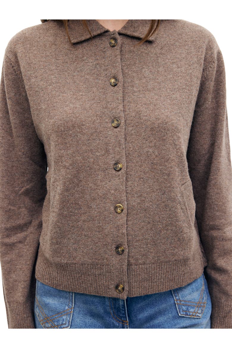 Collared Button-Front Knit Cardigan, Alternate, color, Brown