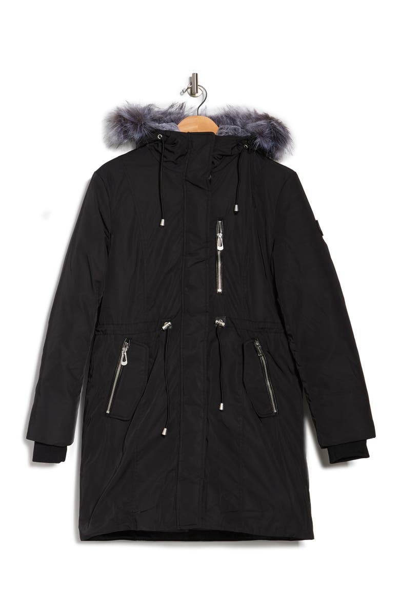 Noize Scarlet Heavyweight Coat With Fuax Fur Hood, Alternate, color,