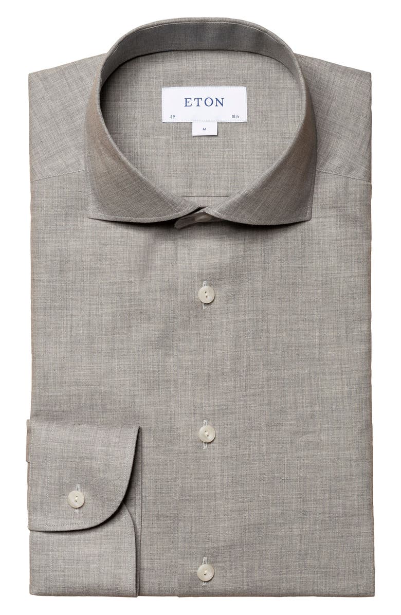 Eton Contemporary Fit Herringbone Flannel Dress Shirt, Alternate, color, 