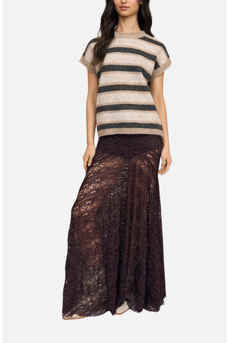 Marled Striped Short Sleeve Sweater, Alternate, color, DARK BROWN