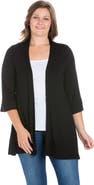 24seven Comfort Apparel Elbow Length Sleeve Open Front Cardigan