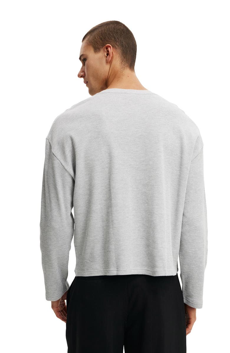 Cotton On Men's Relaxed Fit Textured Henley Long Sleeve, Alternate, color, Grey Marle Waffle