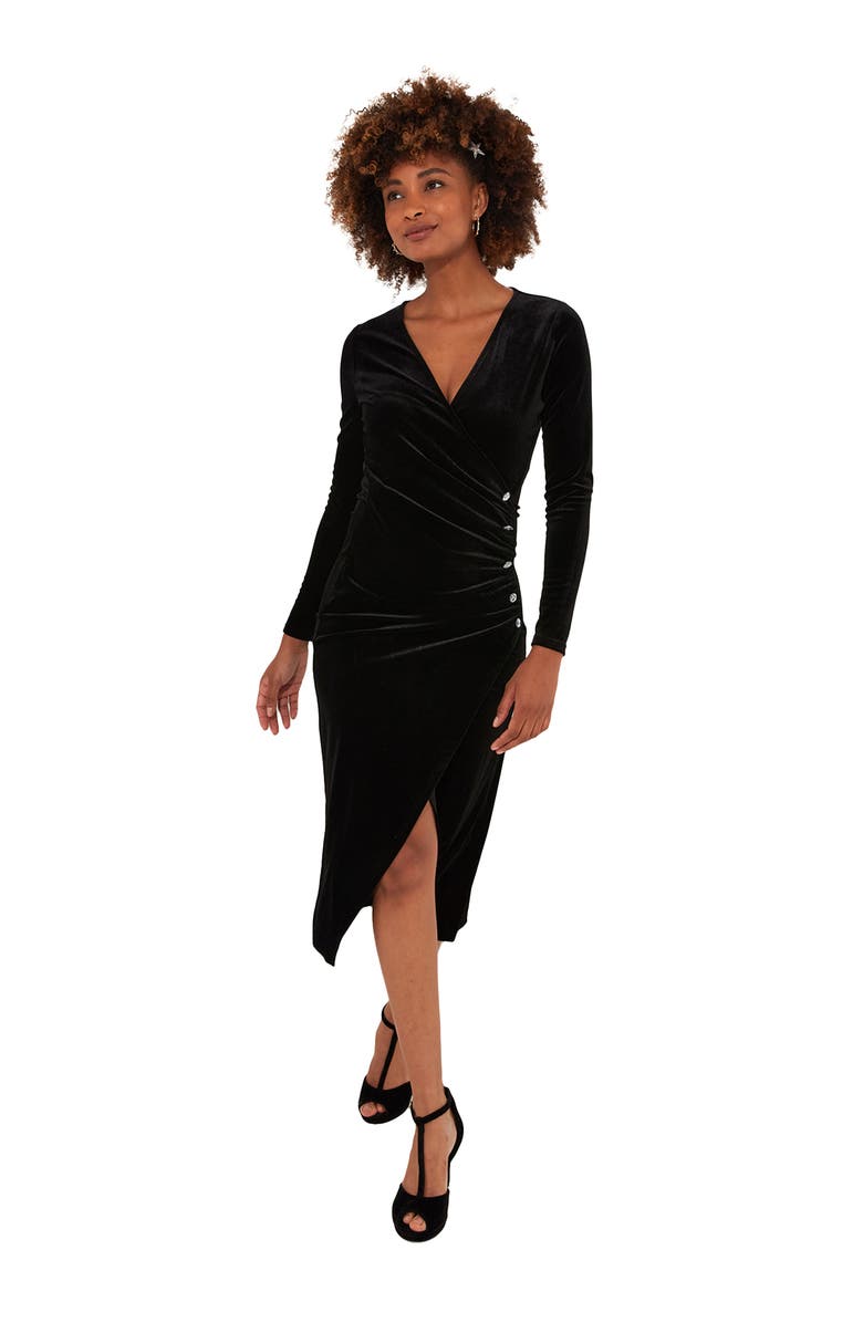 Joe Browns Velvet Faux Wrap Midi Dress, Main, color, Black