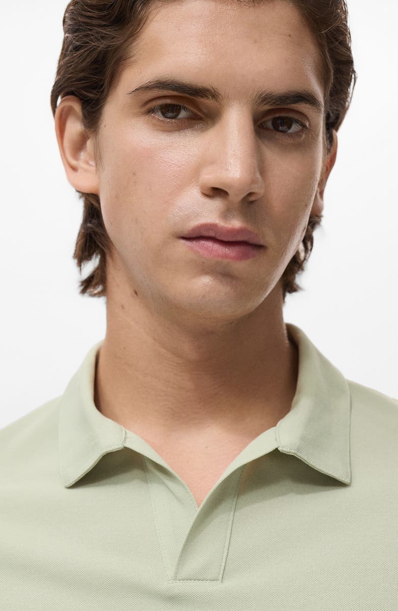 MANGO Solid Johnny Collar Cotton Blend Piqué Polo, Alternate, color, Mint Green