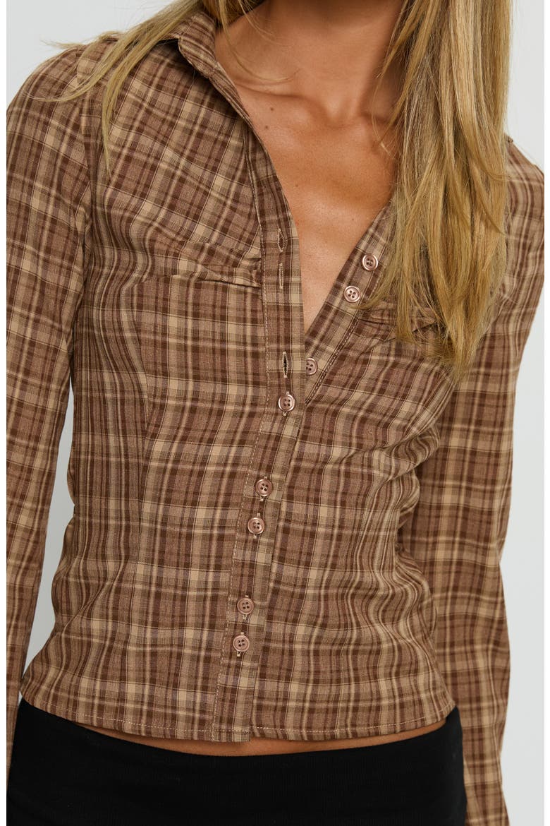 Arianwyn Plaid Button-Up Shirt, Alternate, color, BROWN CHECK