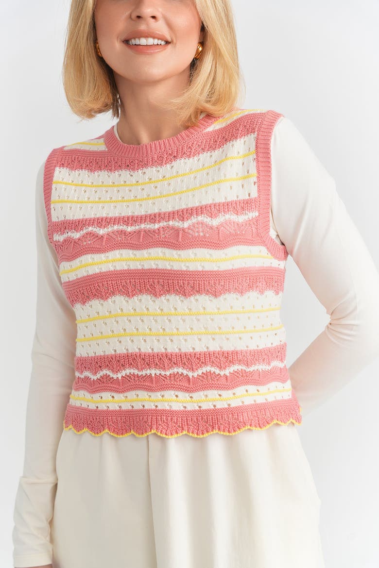 Teen Pointelle Striped Cotton Vest, Alternate, color, White/Blue