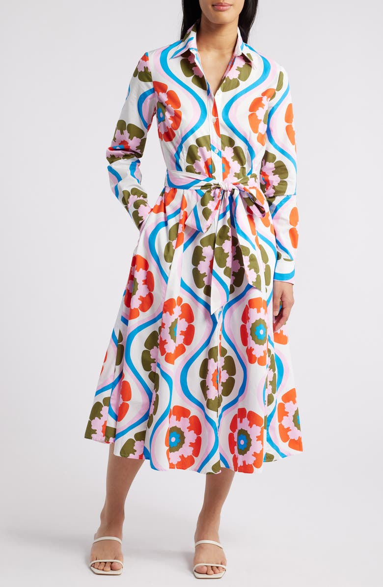 Boden Amy Floral Long Sleeve Cotton Midi Shirtdress, Main, color, 