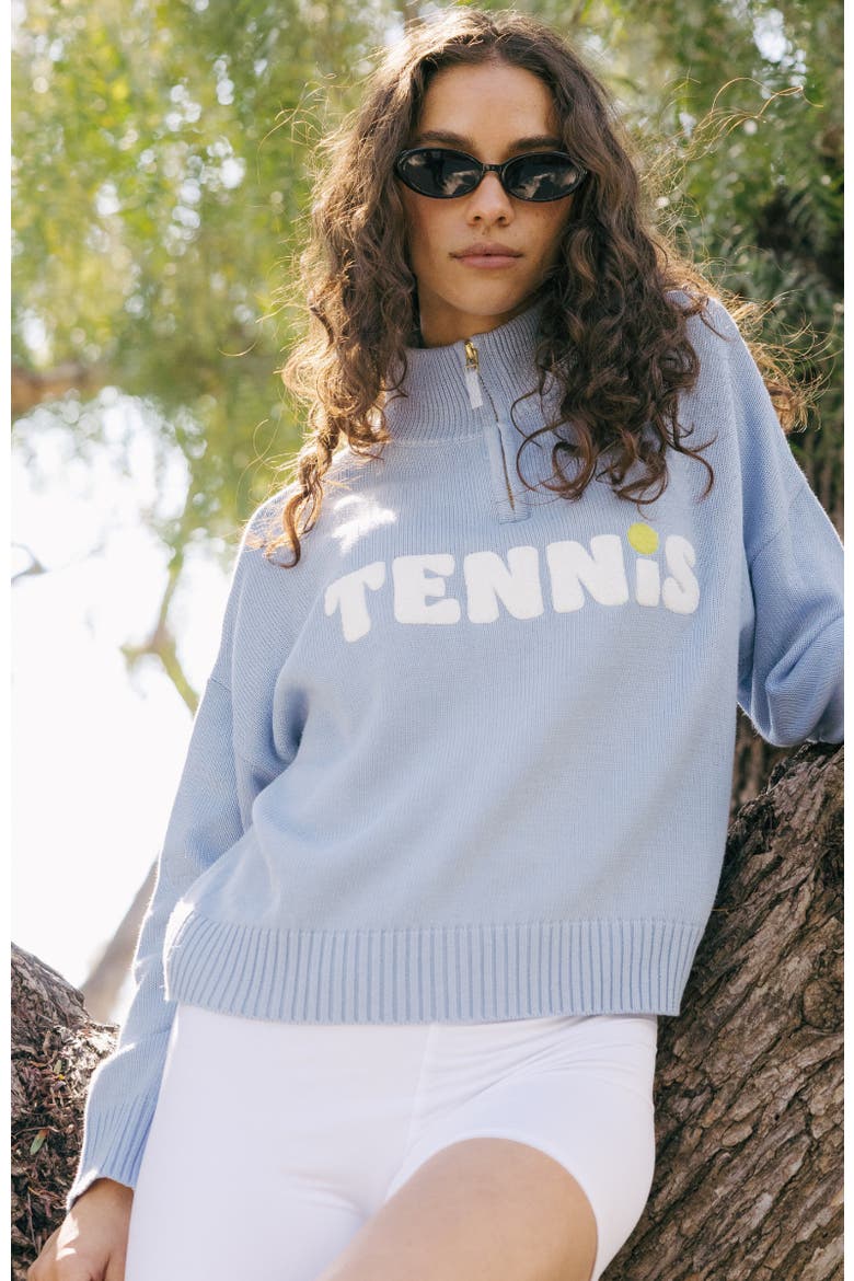 Madison Quarter-Zip Sweater Tennis, Alternate, color, Blue / Ivory
