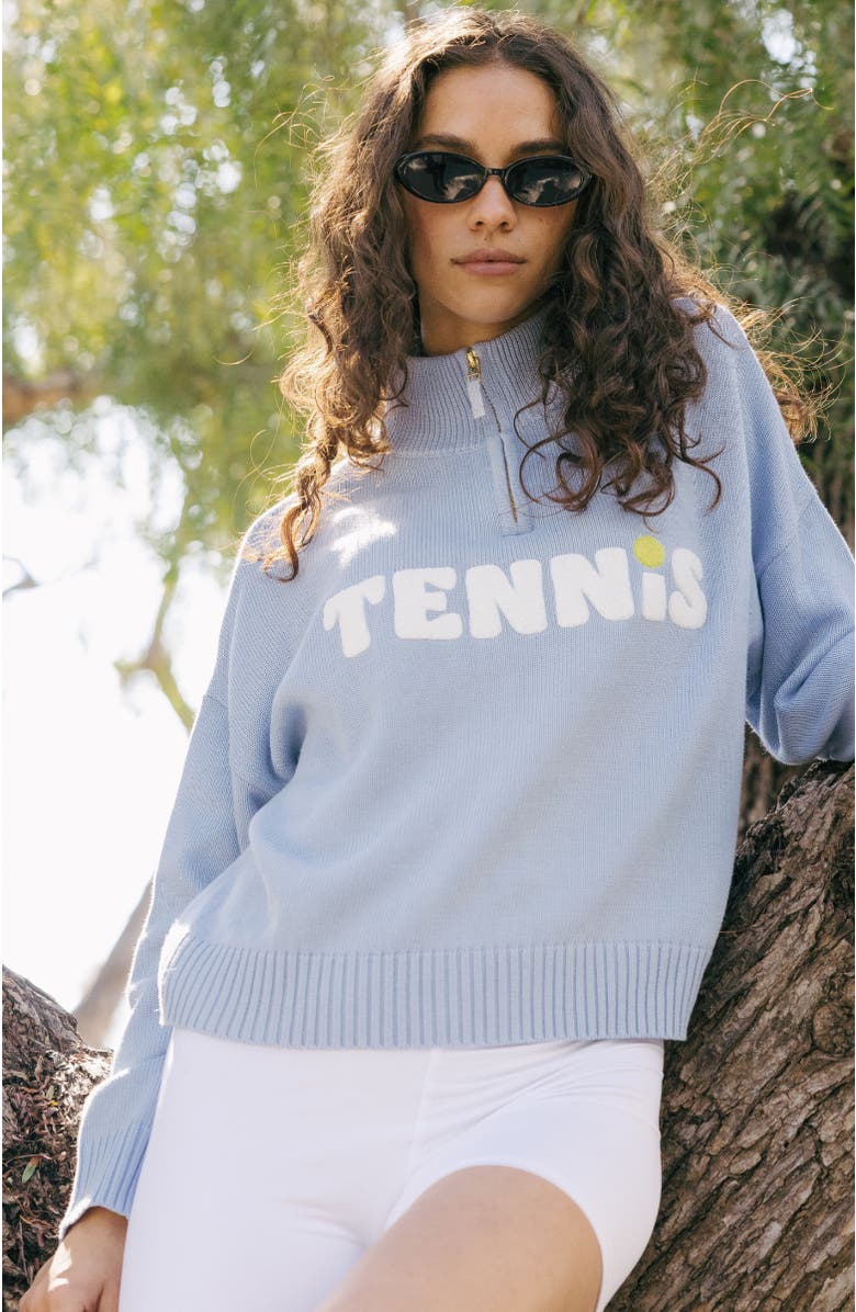 Ellsworth + Ivey Madison Quarter-Zip Sweater Tennis, Alternate, color, Blue / Ivory