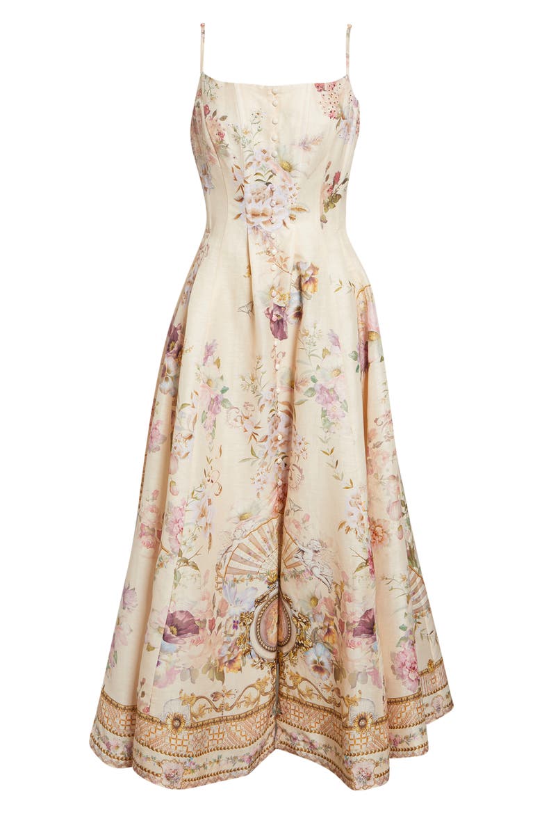 Corset Linen & Silk Twill Fit & Flare Dress, Alternate, color, ADORNED IN ARANJUEZ
