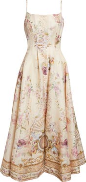 Camilla Corset Linen & Silk Twill Fit & Flare Dress