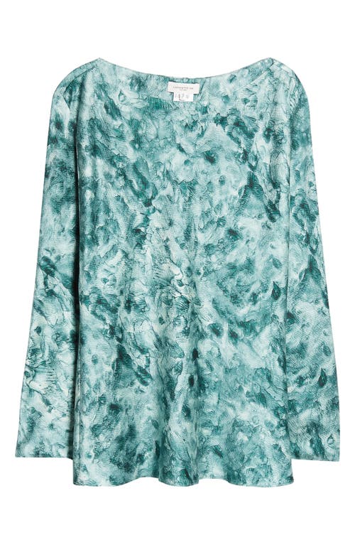 Lafayette 148 New York Bateau Neck Dolman Sleeve Stretch Silk Blouse In Deep Malachite Multi