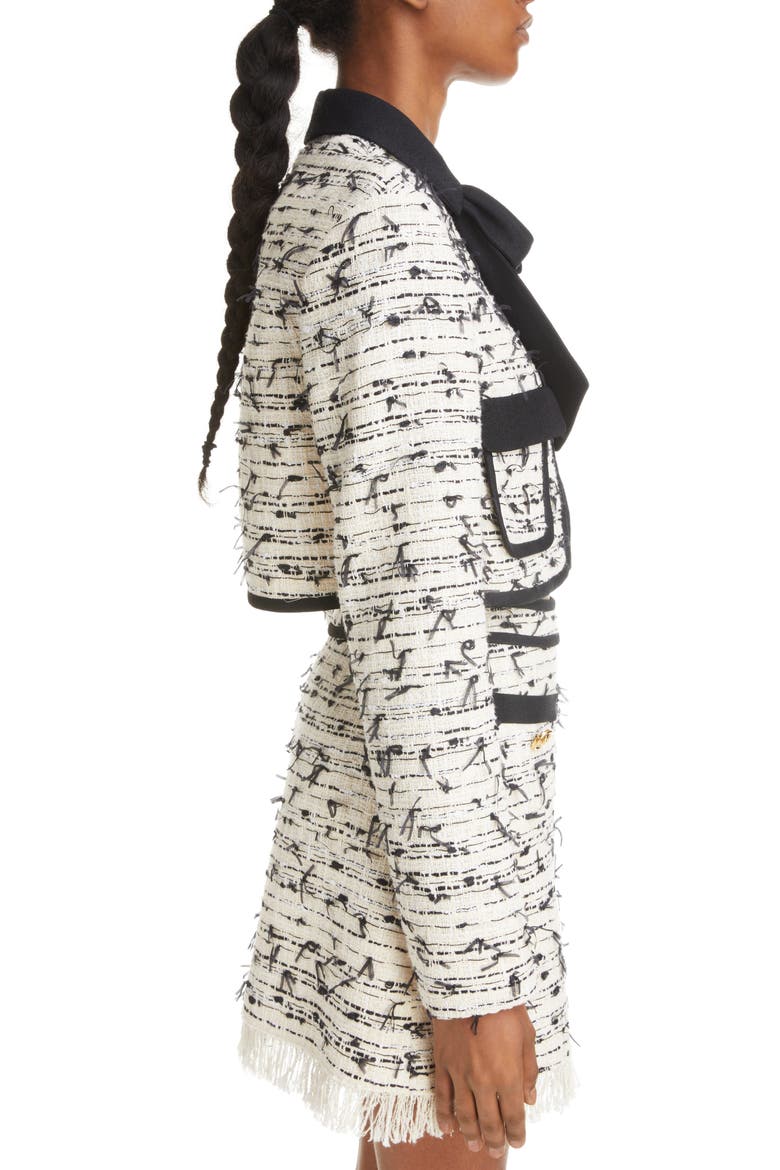 Bow Detail Bouclé Tweed Crop Jacket, Alternate, color, IVORY/ BLACK