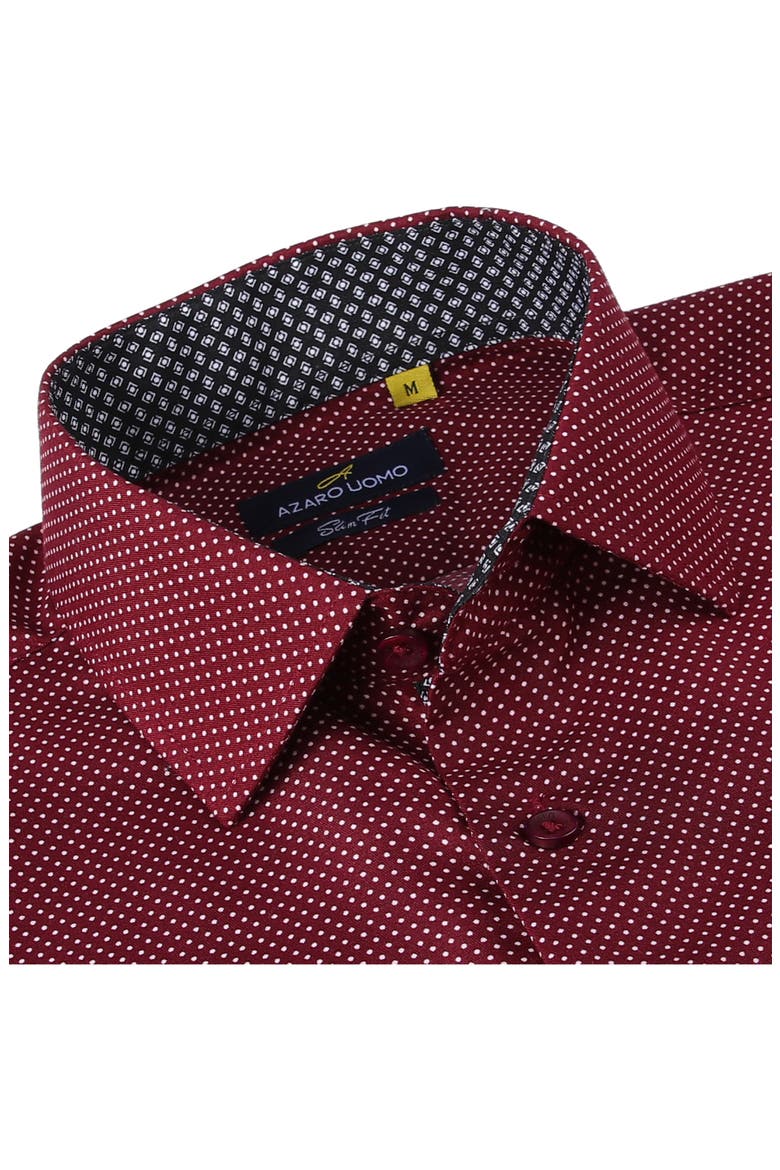 Slim Fit Dot Print Performance Button-Up Shirt, Alternate, color, BURGUNDY