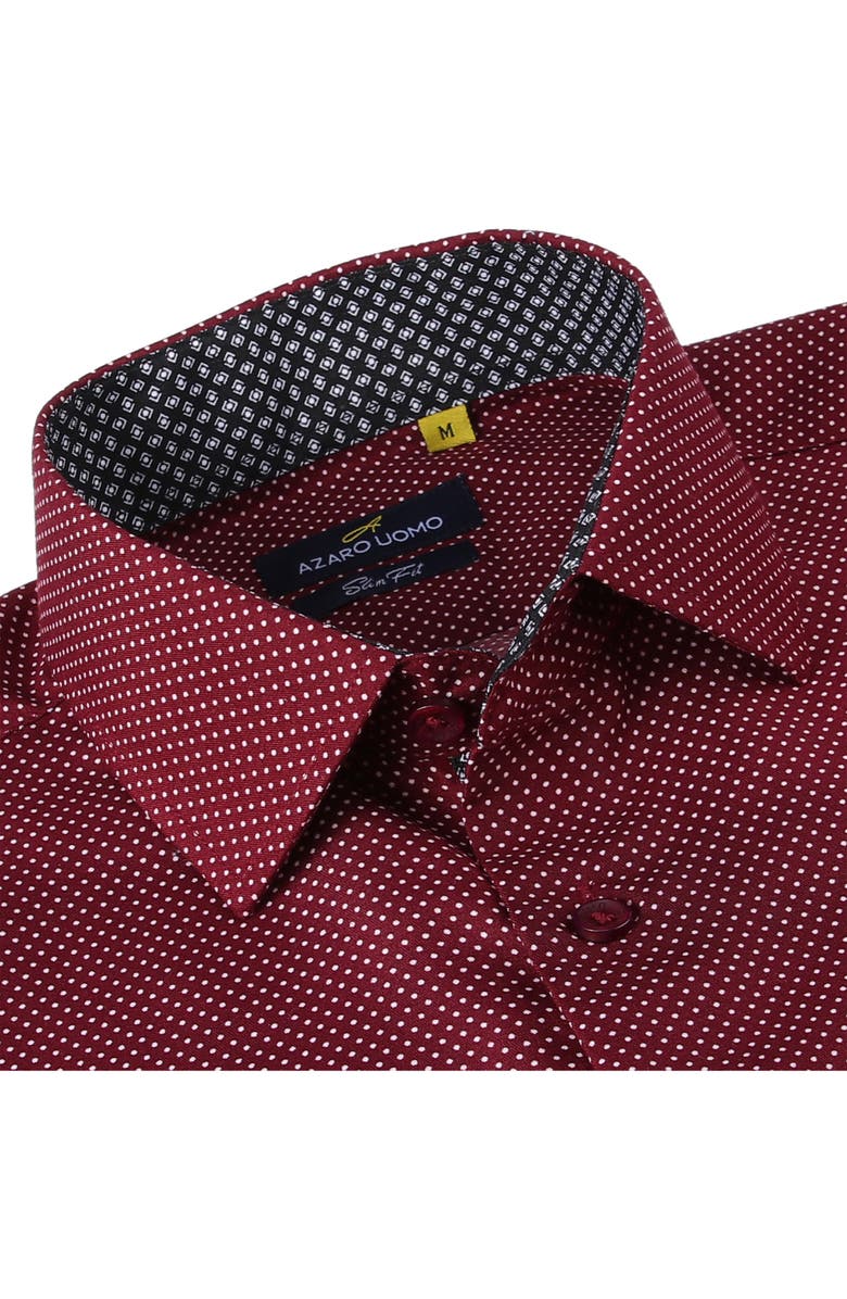 Azaro Uomo Slim Fit Dot Print Performance Button-Up Shirt, Alternate, color, Burgundy