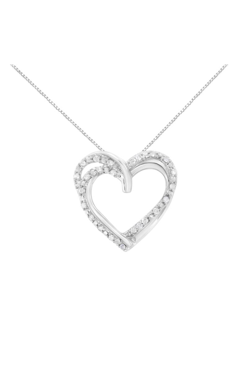 Haus of Brilliance Silver 1/4 cttw Prong Set Round-Cut Diamond Woven Double Heart Pendant Necklace, Main, color, White