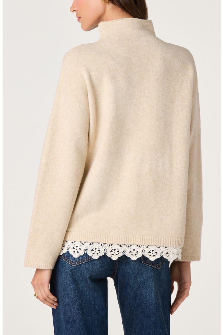 Marjolaine Mock Neck Eyelet Hem Sweater, Alternate, color, CREAM