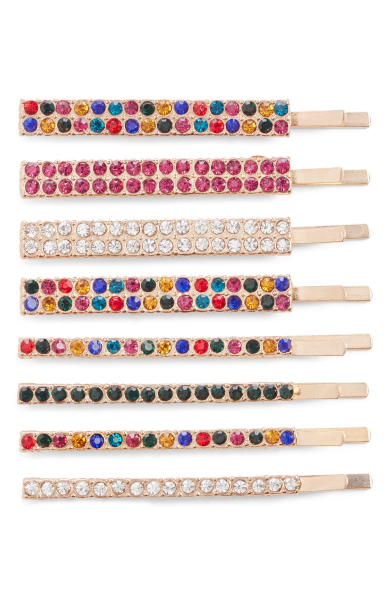 BP. x Claudia Sulewski Set of 8 Crystal Hair Clips, Main, color, 