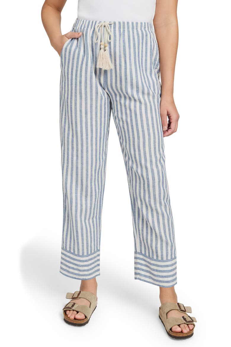 Pacific Beach Tie Waist Linen Blend Pants, Main, color, BLUE LUCY