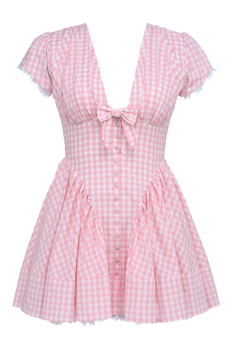 Emiliana Corset Gingham Cocktail Minidress, Alternate, color, PINK GINGHAM