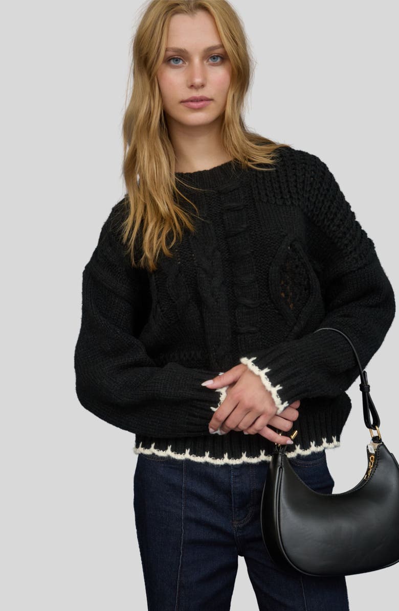 Blu Pepper Mixed Cable Knit Sweater, Alternate, color, Black