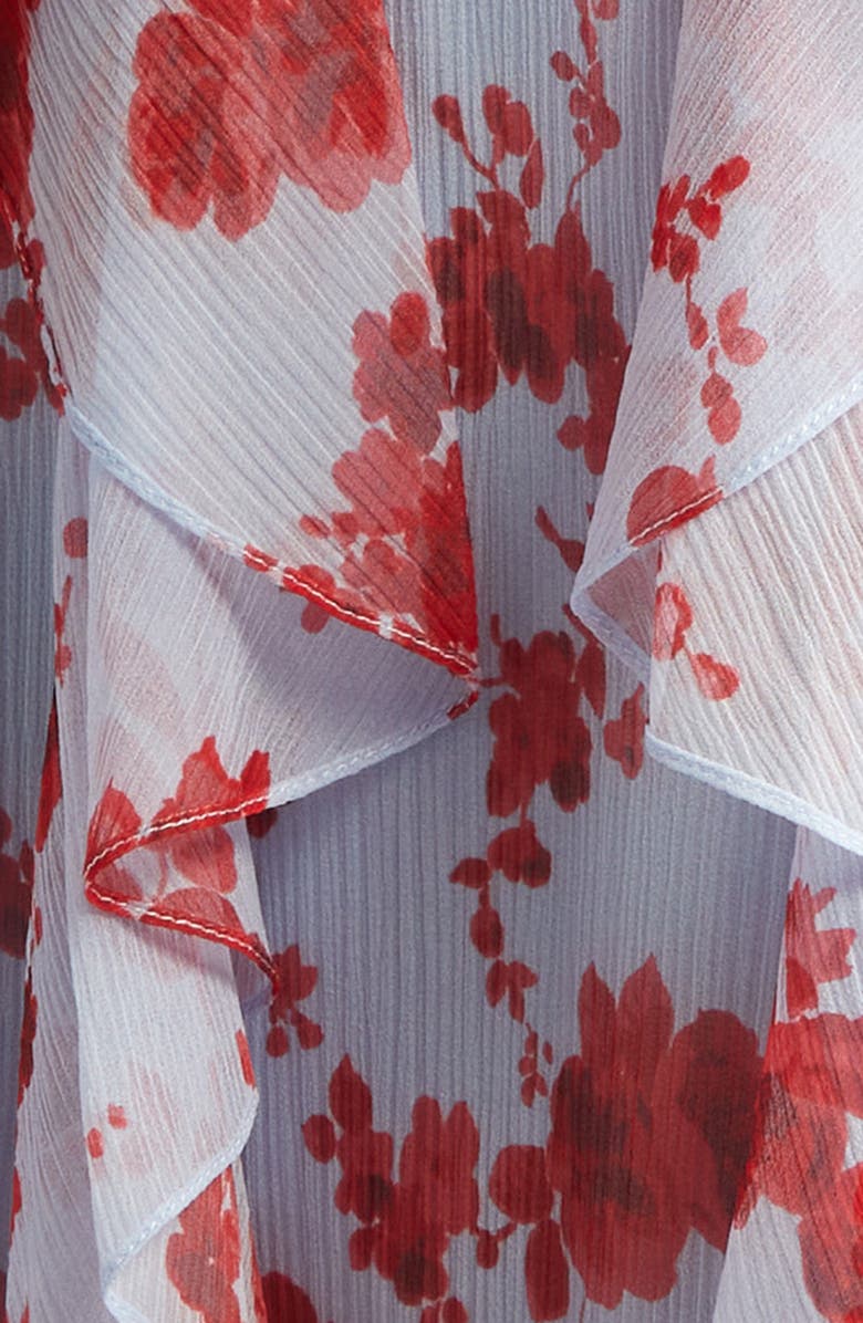 Carolina Herrera Floral Print Long Sleeve Tiered Ruffle Silk Chiffon Minidress, Alternate, color, Celeste Multi