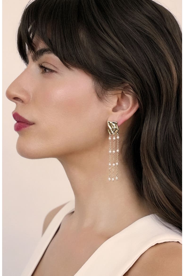 Faux Pearl Triple Chain Drop Earrings, Alternate, color, GOLD