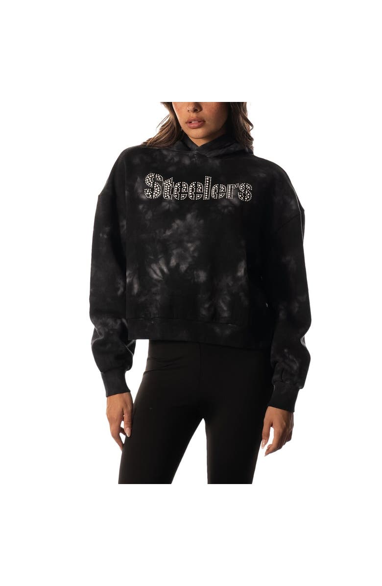THE WILD COLLECTIVE Women's The Wild Collective  Black Pittsburgh Steelers Tie-Dye Cropped Pullover Hoodie, Alternate, color, 