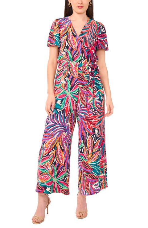 Floral Short Sleeve Wide Leg Jumpsuit