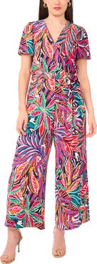 Vince Camuto Floral Short Sleeve Wide Leg Jumpsuit