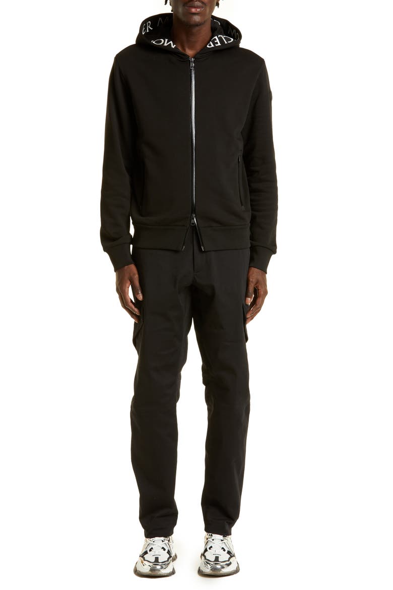 Logo Tape Cotton Zip Hoodie, Alternate, color, BLACK