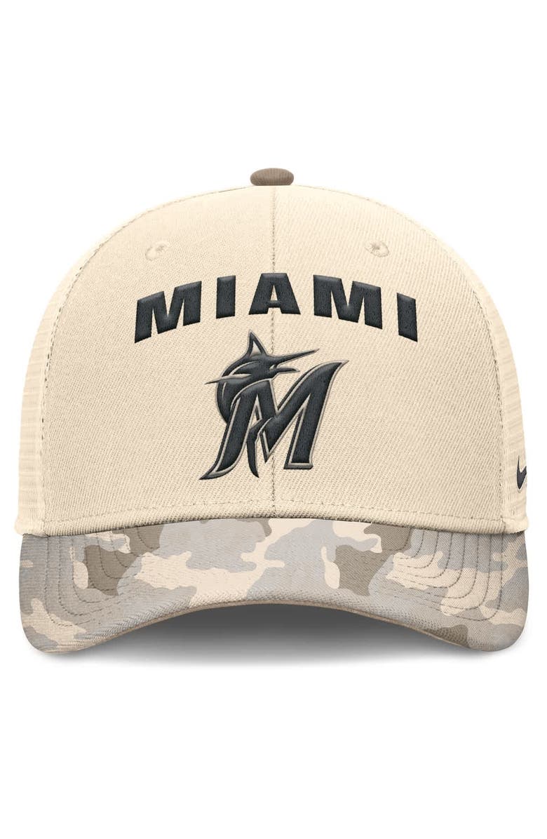 Nike Men's Nike Natural Miami Marlins Camo Natural Pack Rise Adjustable Trucker Hat, Alternate, color, Natural