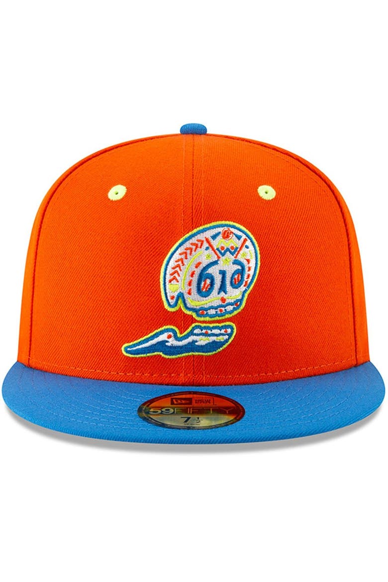 Men's New Era Orange/Blue West Michigan Calaveras Copa de la Diversion 59FIFTY Fitted Hat, Alternate, color, Orange