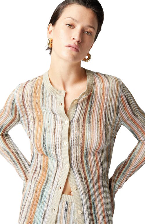 Shop Missoni Striped Lamé Slub Viscose Crewneck Cardigan In Multicoloured