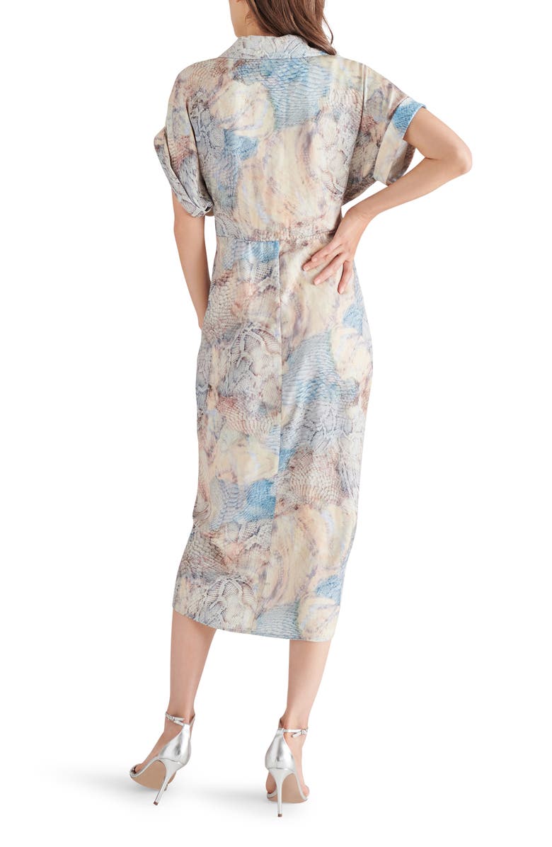 Steve Madden Tori Snakeskin Print Tie Waist Midi Shirtdress, Alternate, color, Blue/ Beige Multi