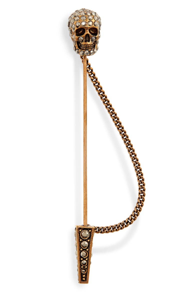 Alexander McQueen Skull Pin Brooch, Main, color, GOLD
