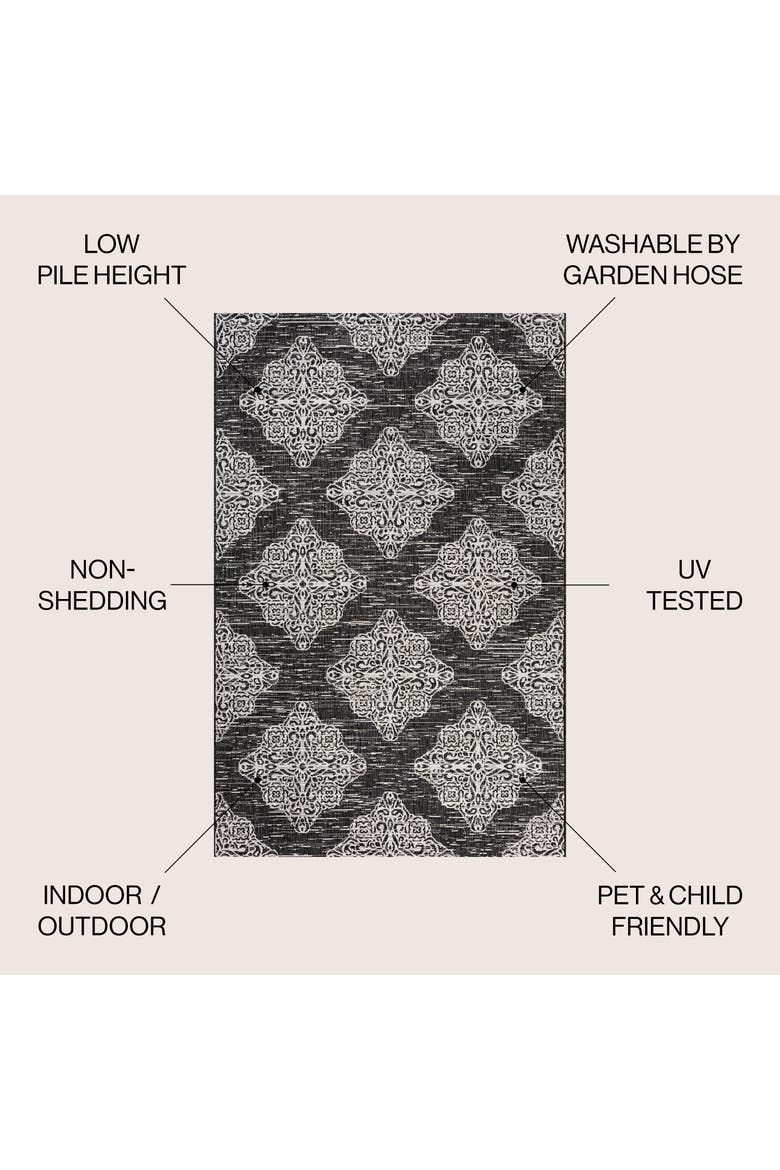 Galon Filigree Indoor/Outdoor Area Rug, Alternate, color, Black/Ivory