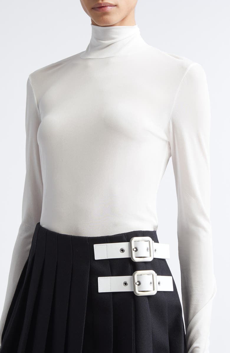 Jil Sander Semisheer Fitted Turtleneck Top, Alternate, color, Latte