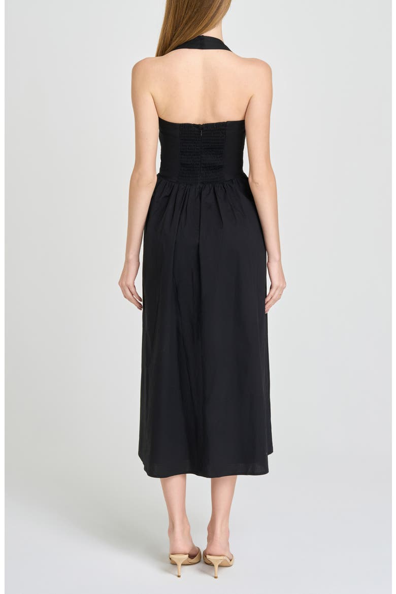 Camellia Halter Neck Stretch Cotton Midi Dress, Alternate, color, BLACK
