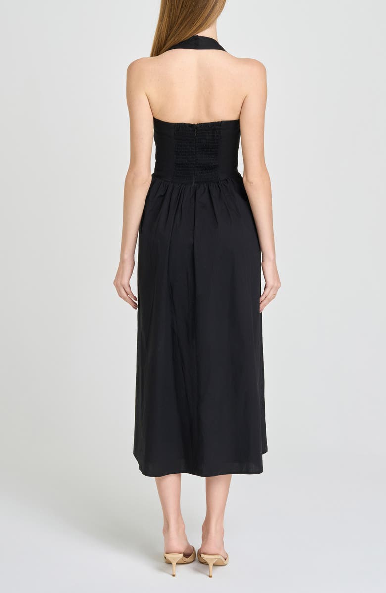 WAYF Camellia Halter Neck Stretch Cotton Midi Dress, Alternate, color, Black