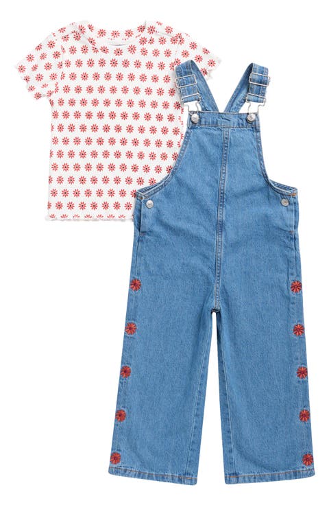Kids' 2-Piece Denim Wide Leg Overall Set
