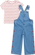 7 For All Mankind Kids' 2-Piece Denim Wide Leg Overall Set