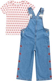 7 For All Mankind Kids' 2-Piece Denim Wide Leg Overall Set