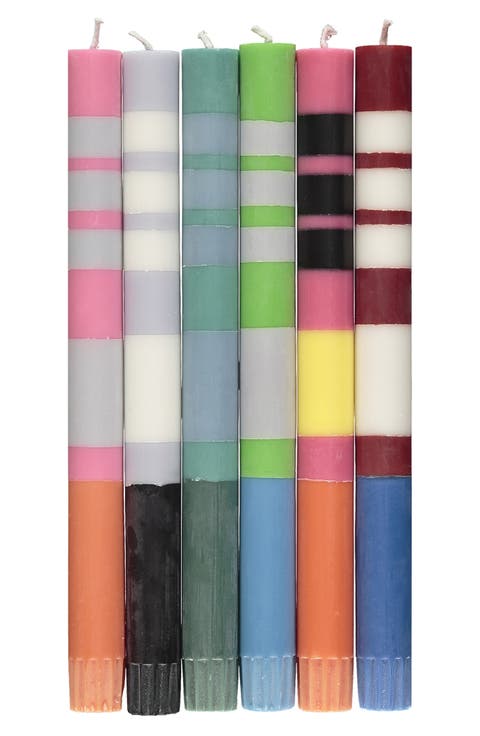 Assorted 6-Pack Stripe Dinner Candles