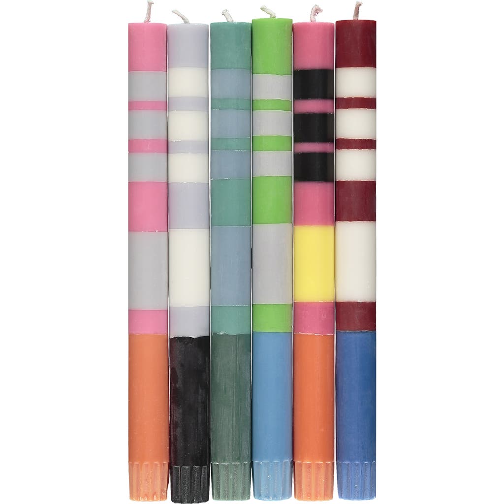 British Colour Standard Assorted 6-pack Stripe Dinner Candles In Multi