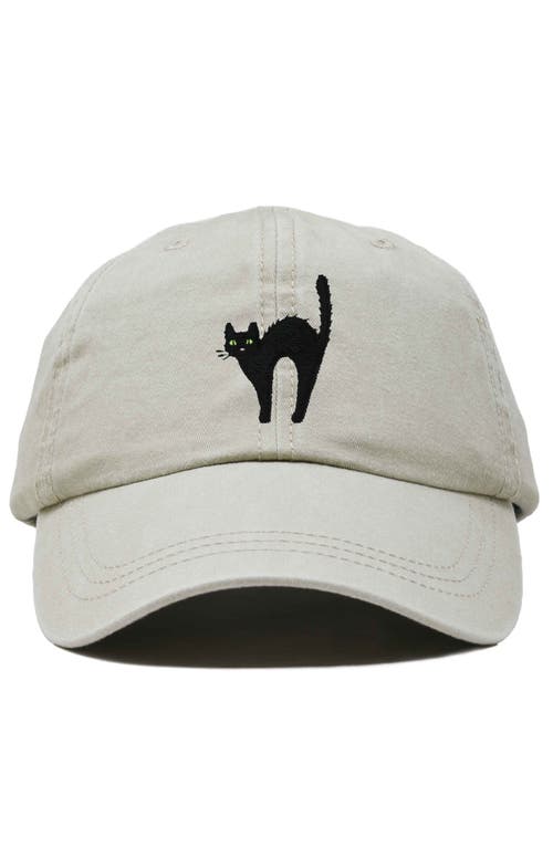 Dalix Black Cat Embroidered Casual Hat In Washed Stone White