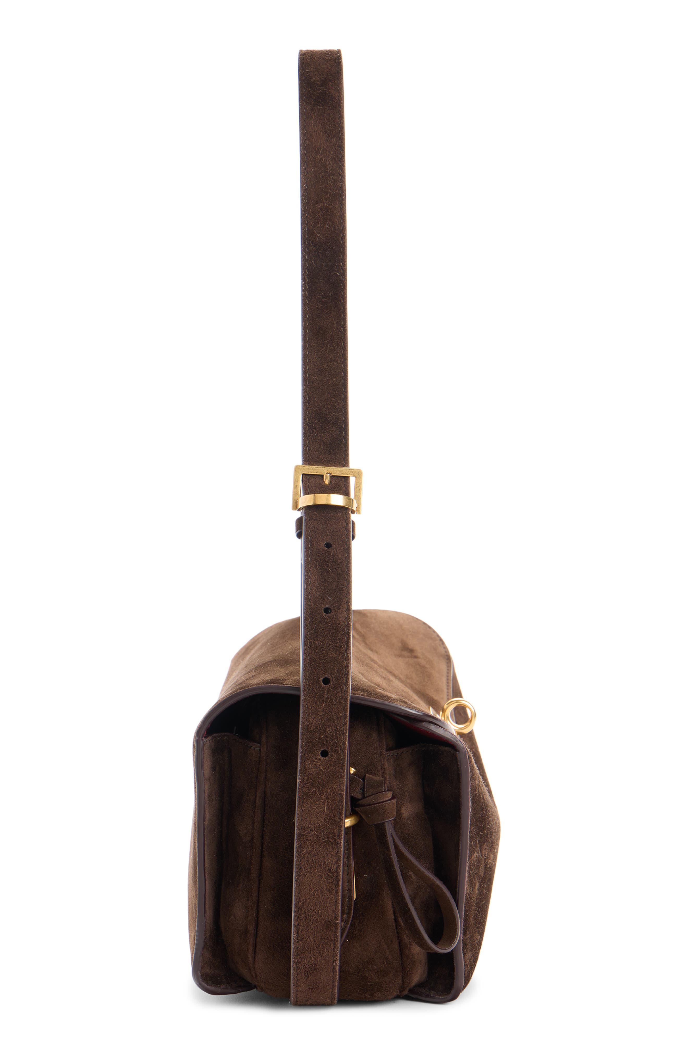 Balenciaga Medium Paris VII Suede Shoulder Bag, Alternate, color, Moka/ Ruby