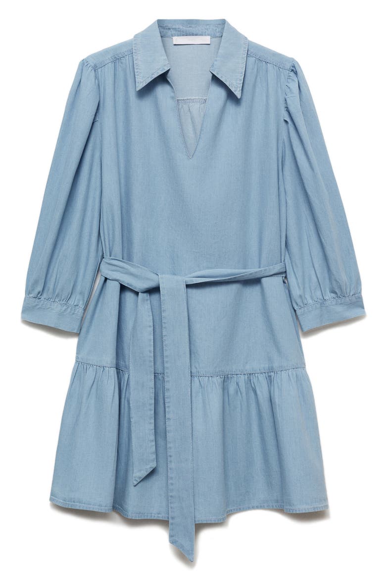 Puff Sleeve Tie Belt Denim Shirtdress, Alternate, color, LIGHT BLUE