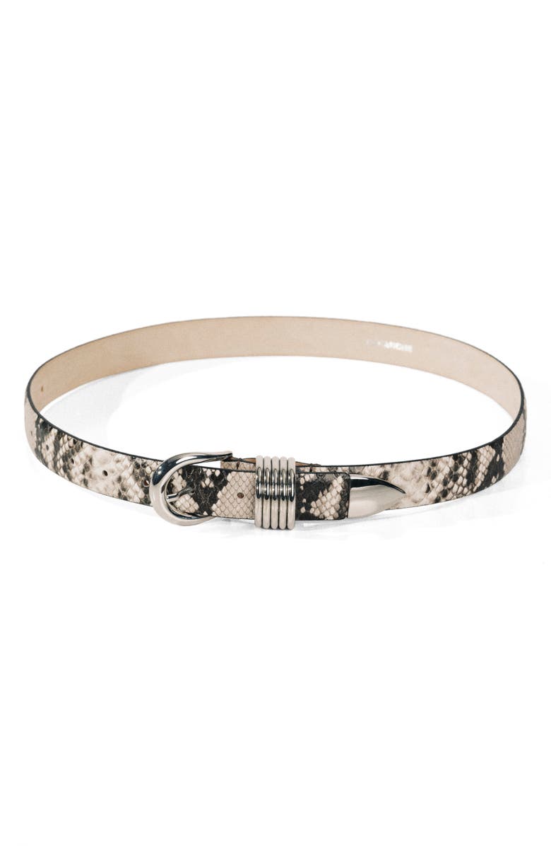 Déhanche Hollyhock Snake Print Leather Belt, Main, color, Ivory/ Brown Snakeskin/ Silver