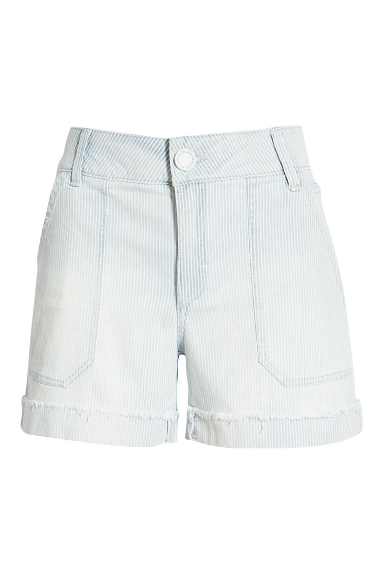 'Ab'Solution Stripe High Waist Raw Hem Denim Shorts, Alternate, color, SKY BLUE
